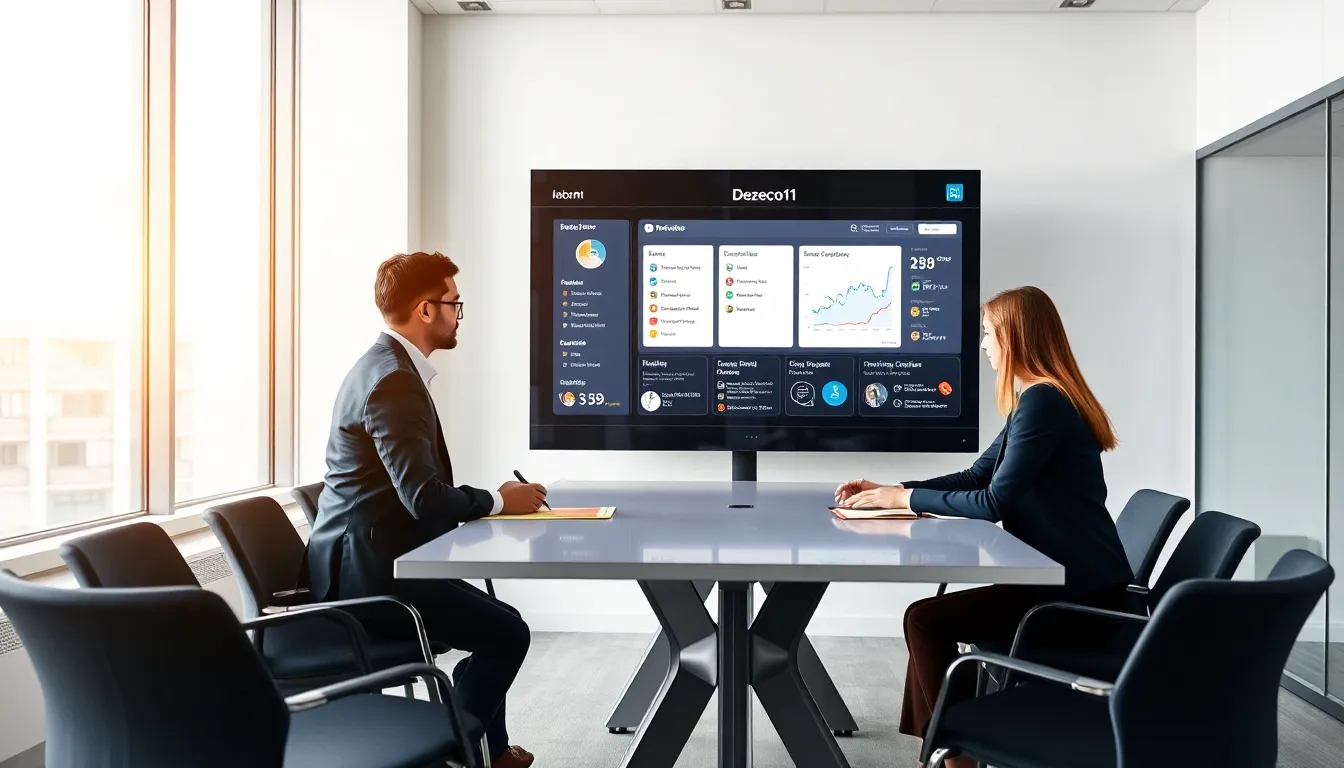 professionals discussing Dezeco11 in a modern office setting.