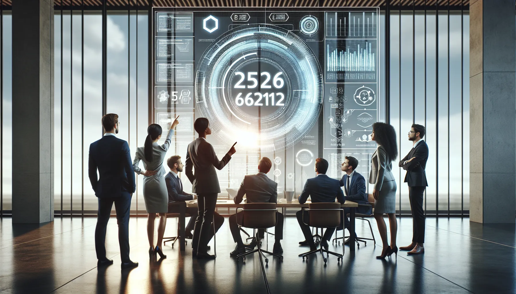 diverse professionals discussing technology in a modern office setting.