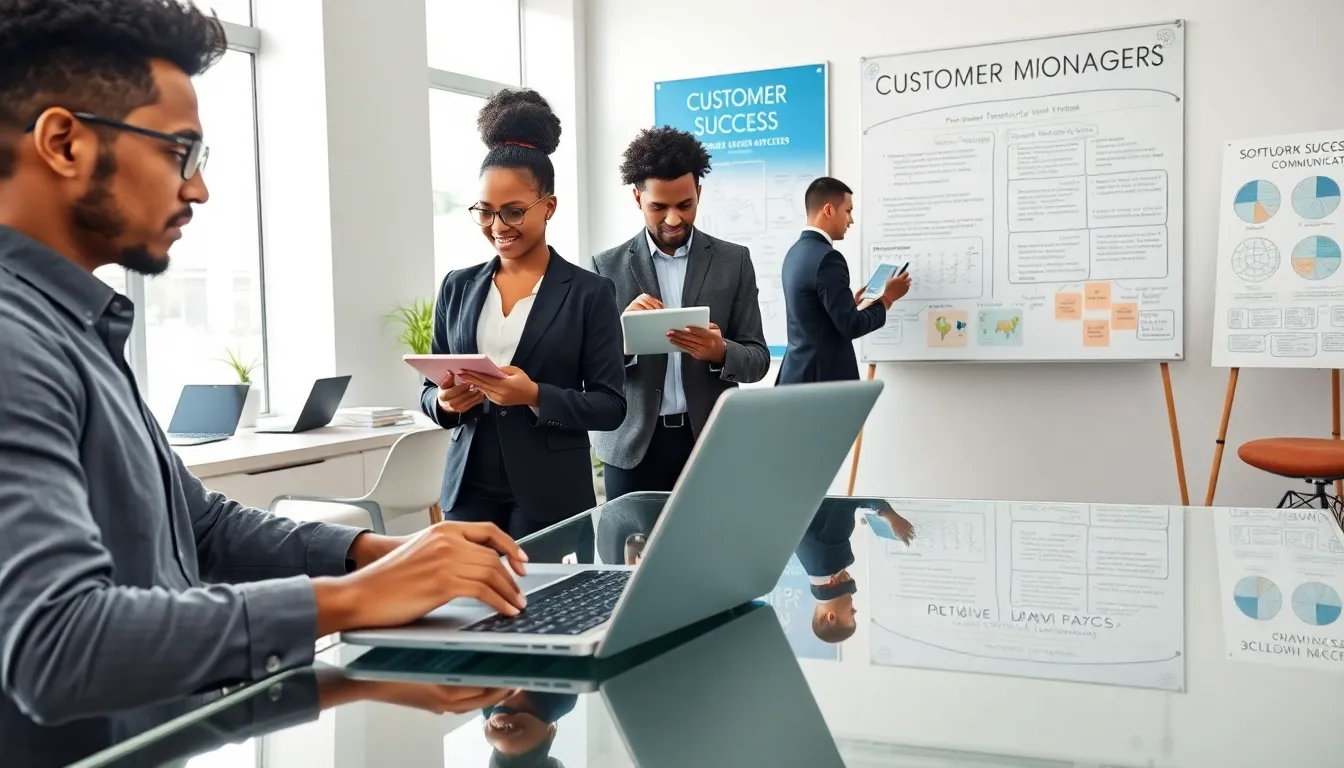 diverse professionals collaborating in a modern SaaS office setting.