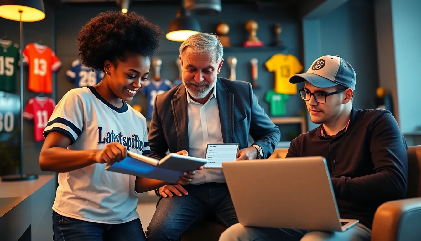 a group of sports fans using a tablet showing the Latestsportsbuzz contact form.
