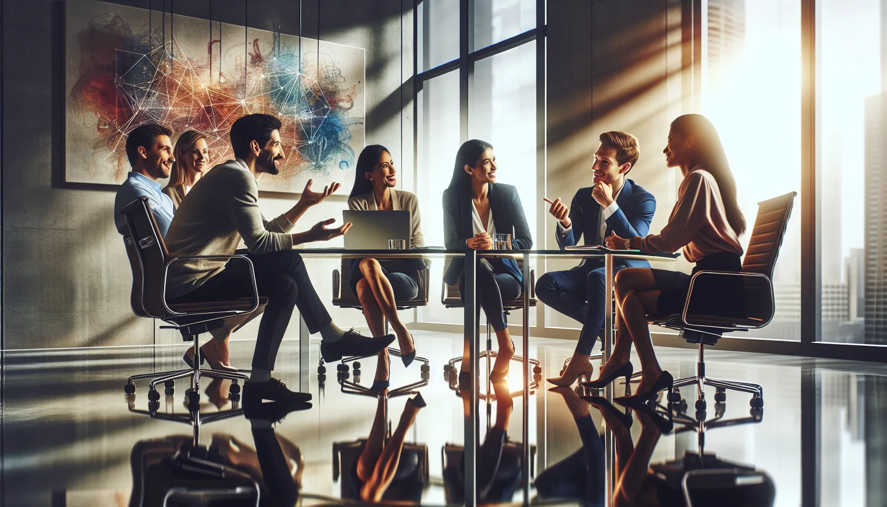 diverse team discussing expressive communication in a modern office.