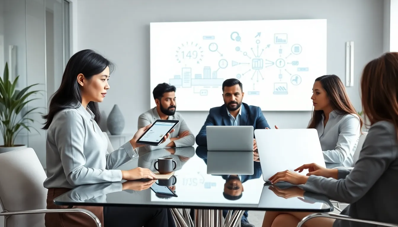 diverse professionals collaborating in a modern office about logical reasoning.
