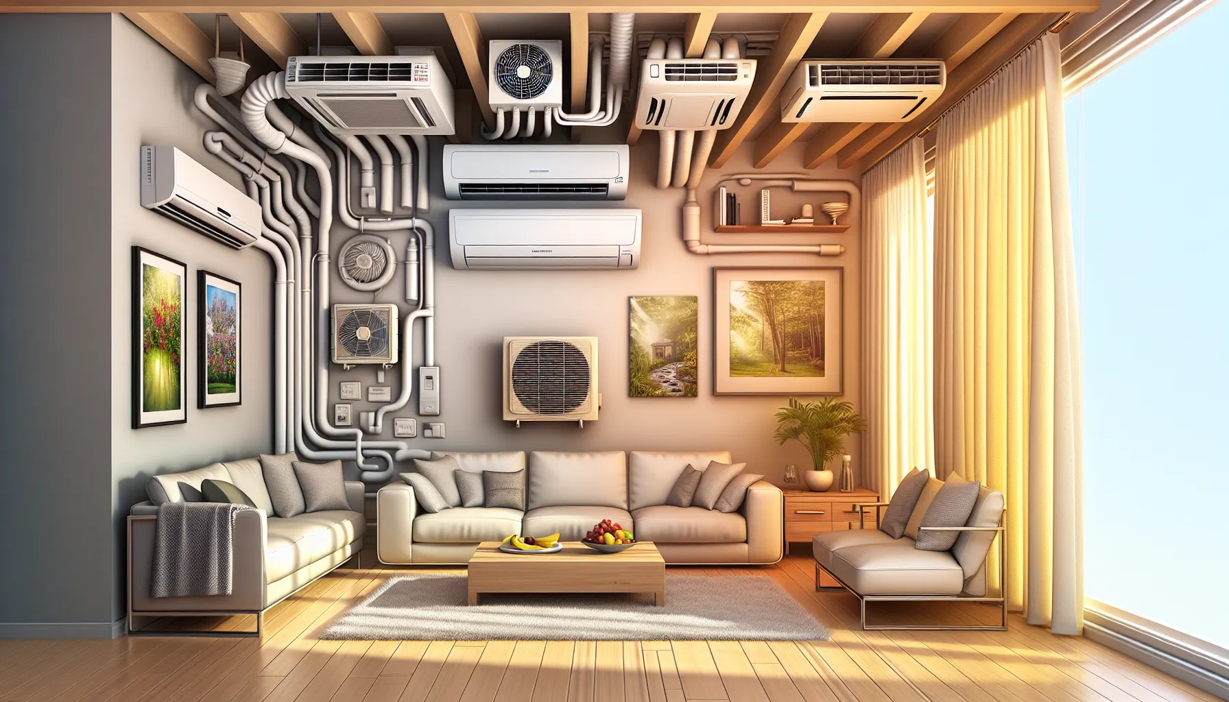 Room showing central air vent and mini-split system setup.