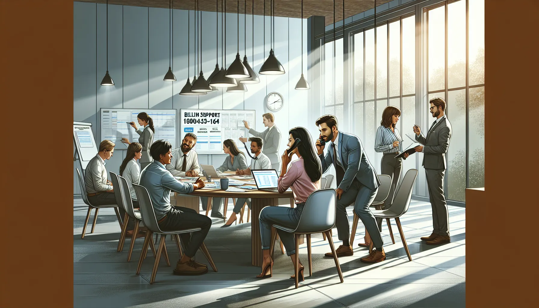 professionals discussing support issues in a modern office setting.