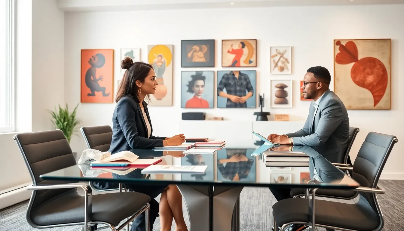 diverse professionals discussing a cultural concept in a modern office setting.