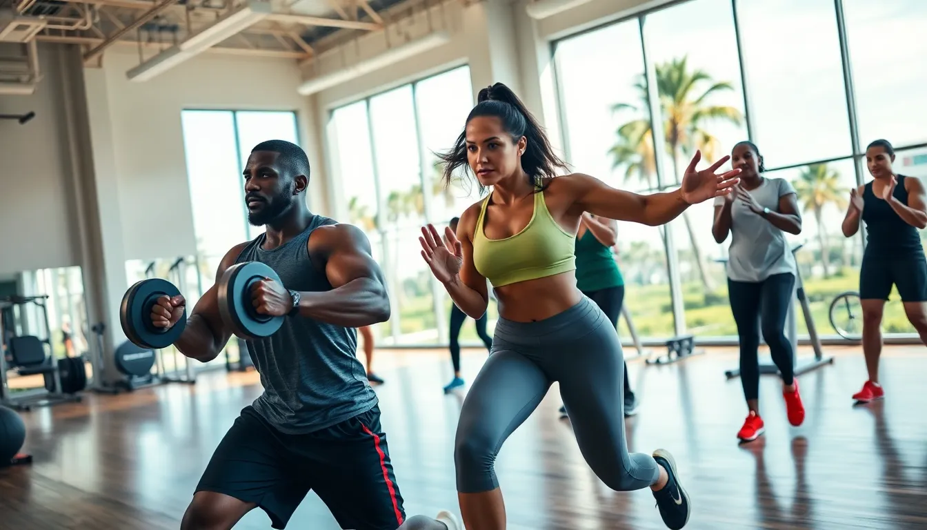 athletes training in a vibrant gym, showcasing strength and determination.