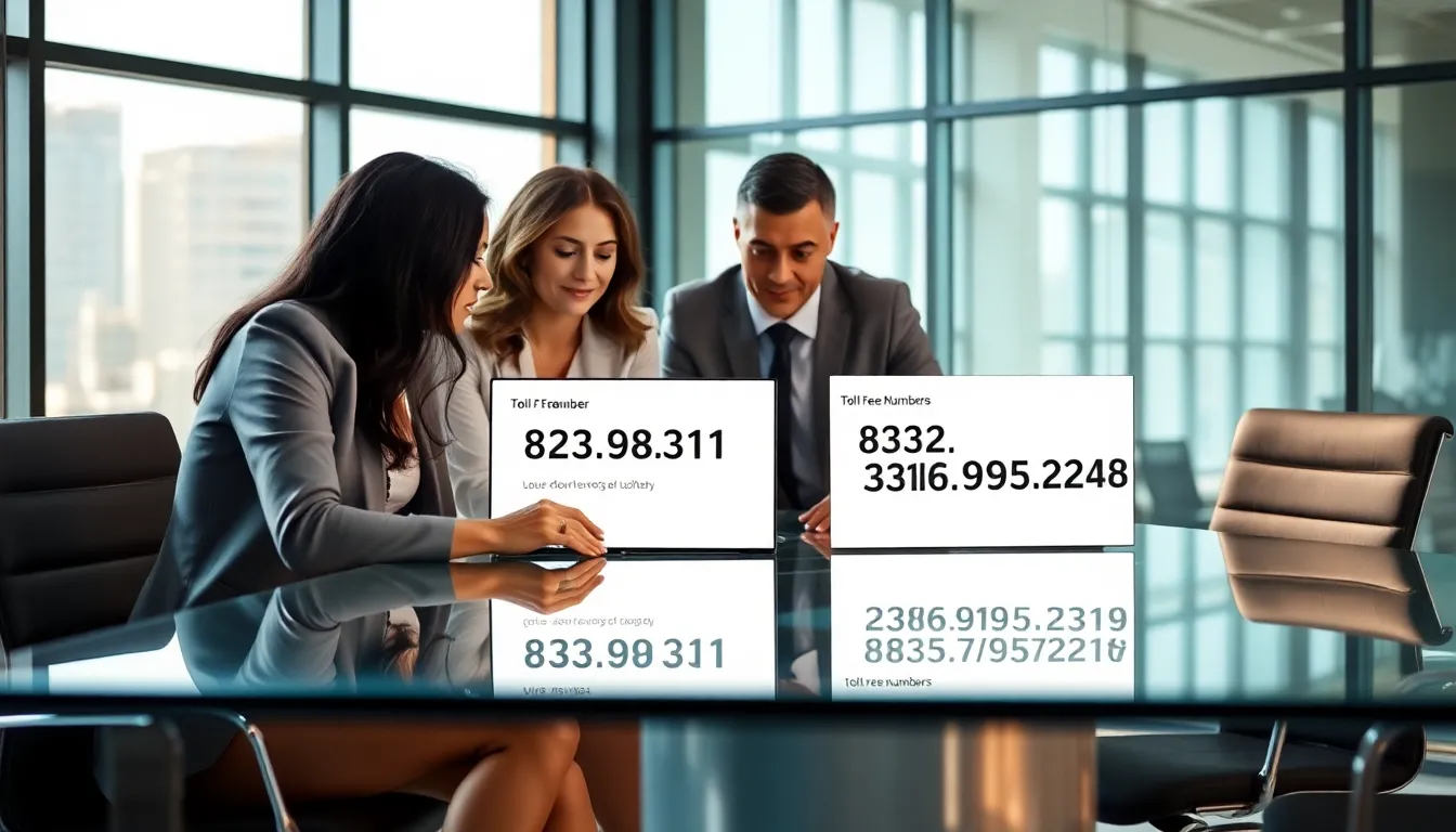 diverse team discussing toll-free numbers in a modern office.