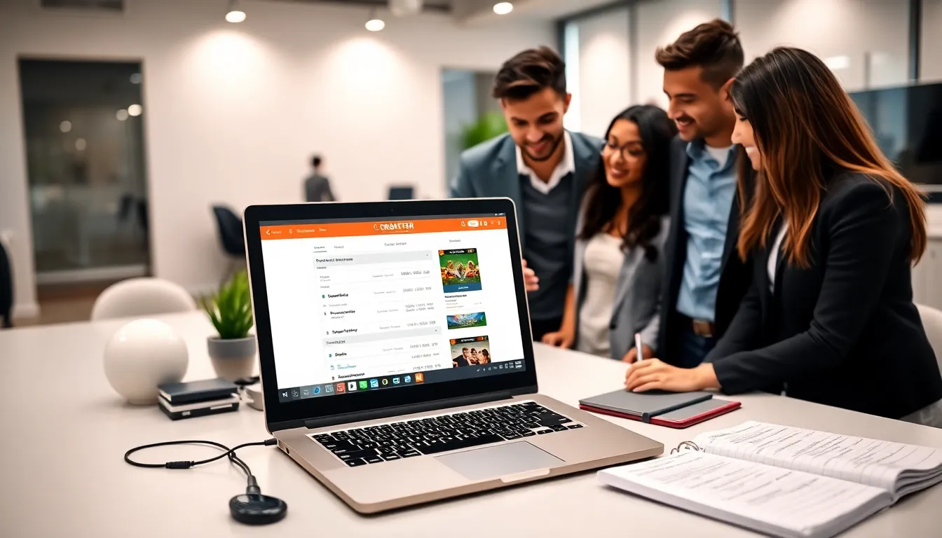 a diverse team discussing gaming strategies at a modern workstation.