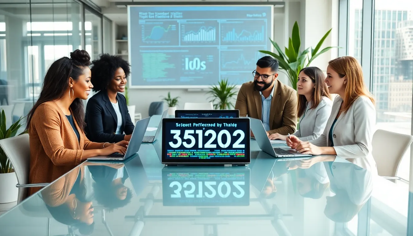 professionals discussing the significance of a numeric code in a modern office.