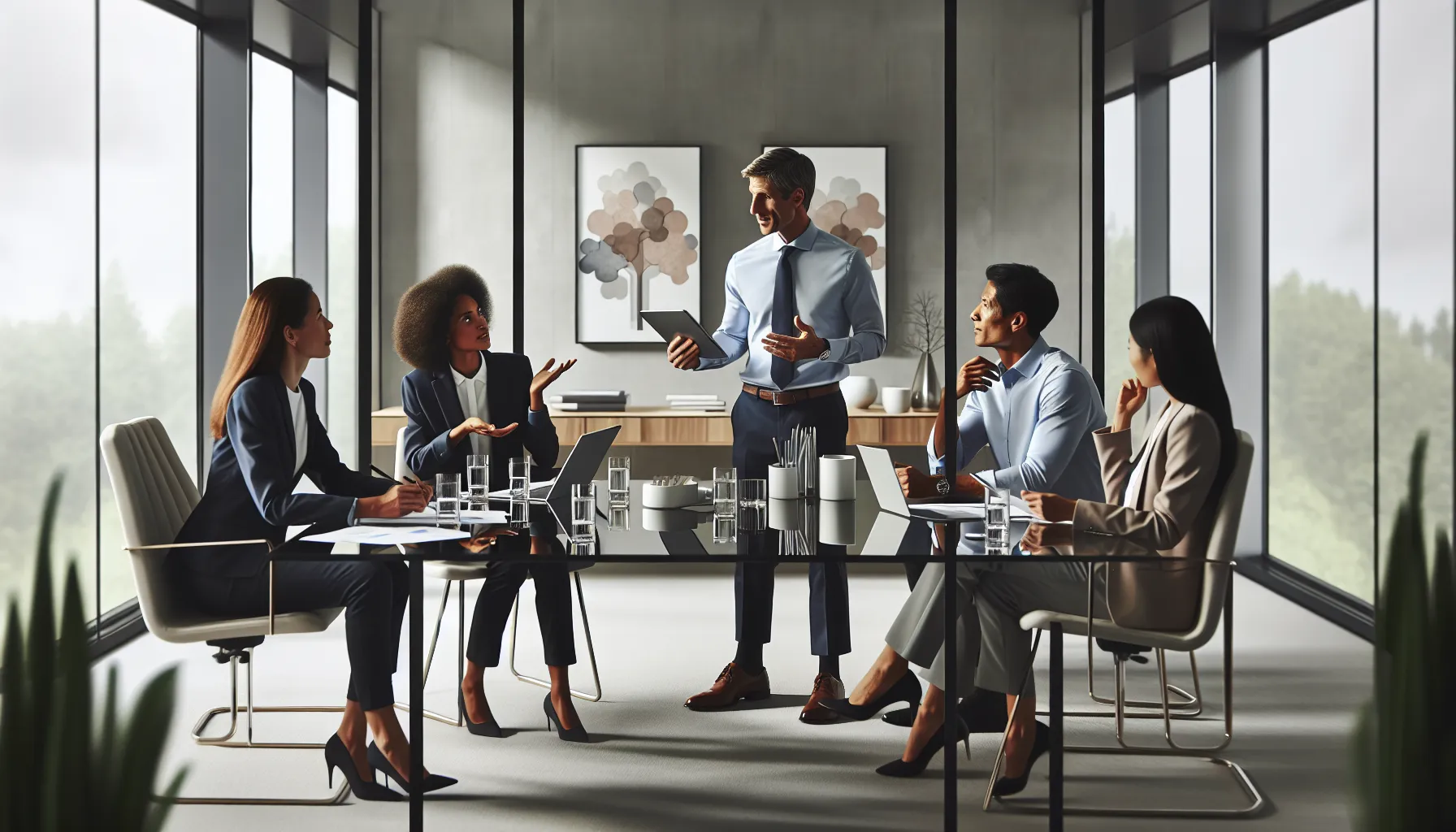 diverse professionals collaborating in a modern office setting.