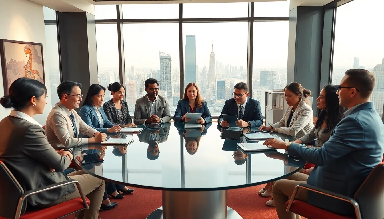 diverse professionals discussing cultural significance in a modern office.
