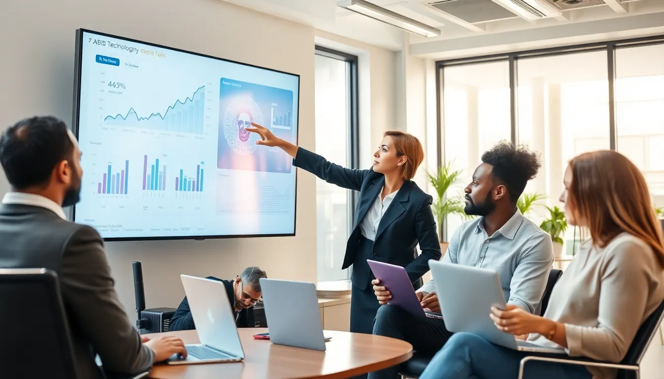 Your Source for Tech Updates diverse team discussing technology developments in a modern office.