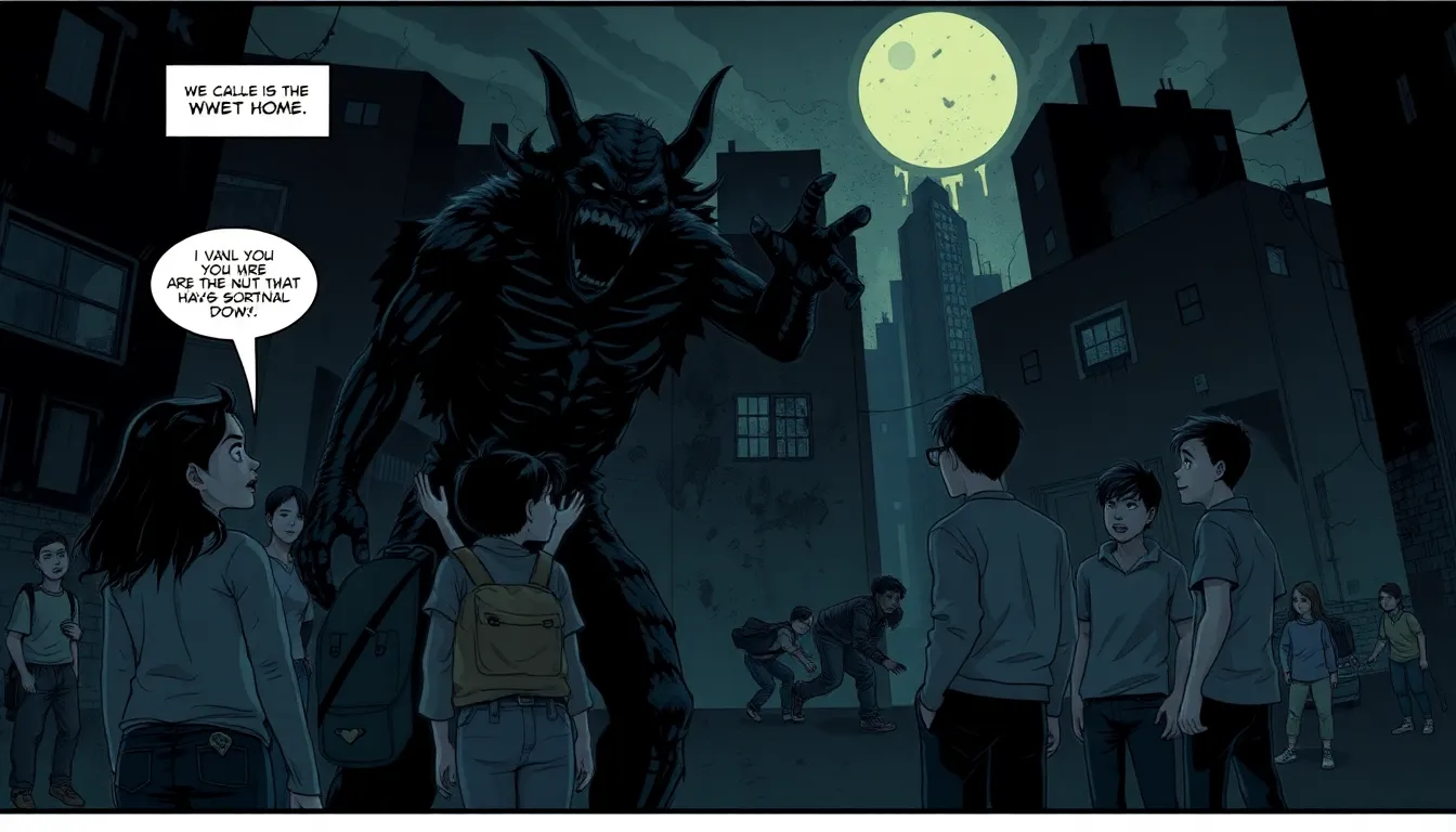 Dramatic scene from the Sweet Home comic with characters facing a monster.