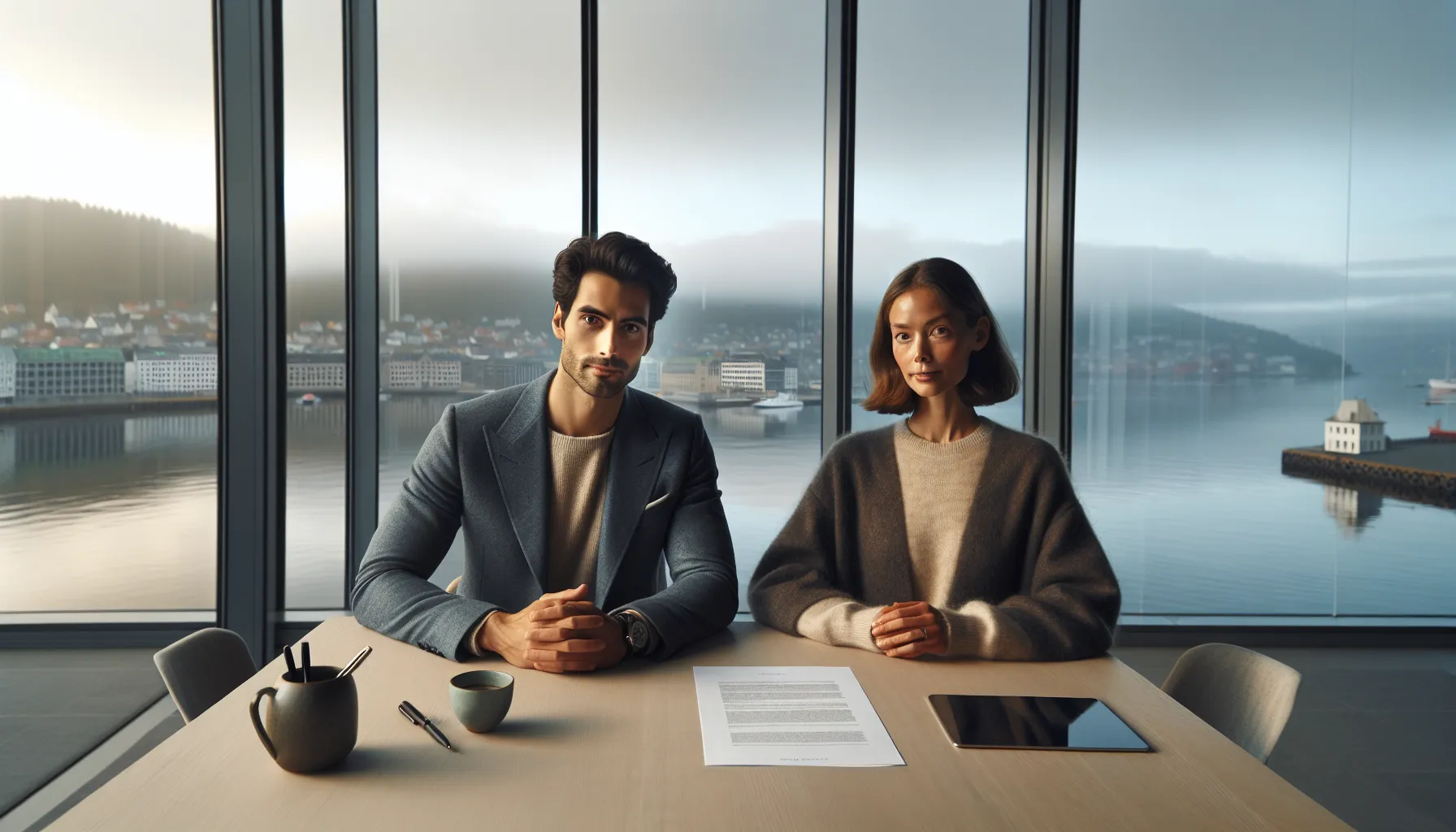 Two professionals agree on a win–win deal in a bright oslo meeting room.