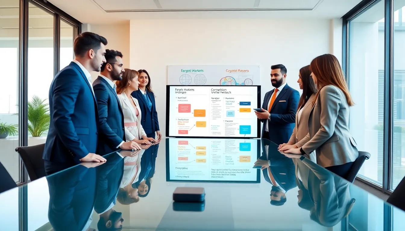 diverse professionals collaborating on online business strategies in a modern office.