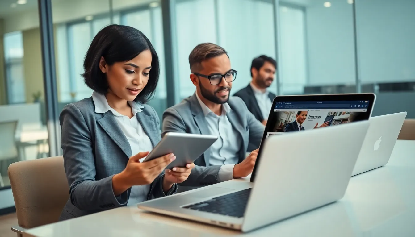 diverse team discussing news content in a modern office.