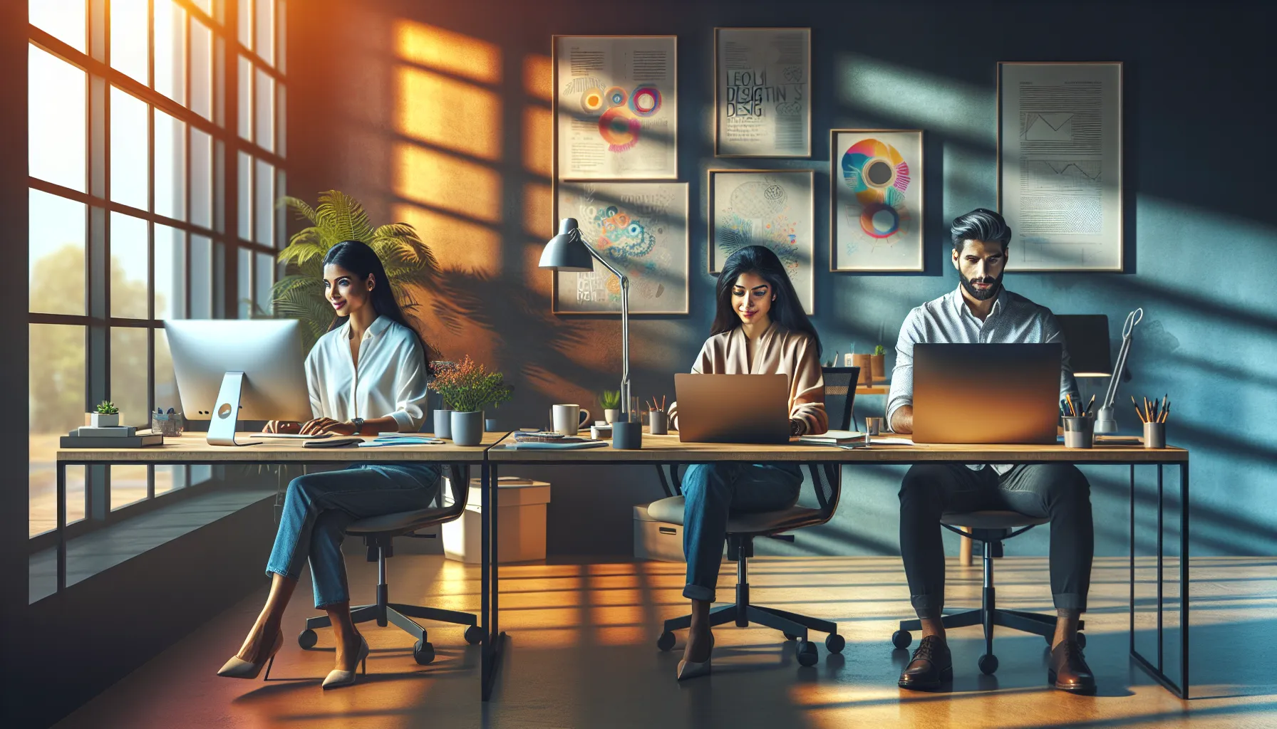 two freelancers collaborating in a modern office space.