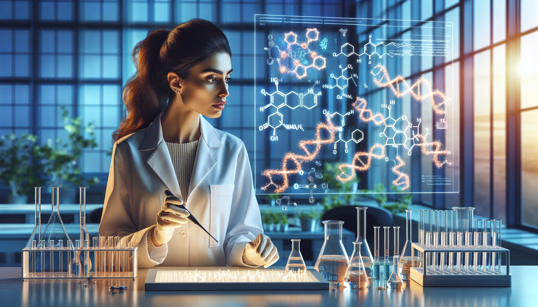 researcher analyzing glutaminotransferase in a modern laboratory.