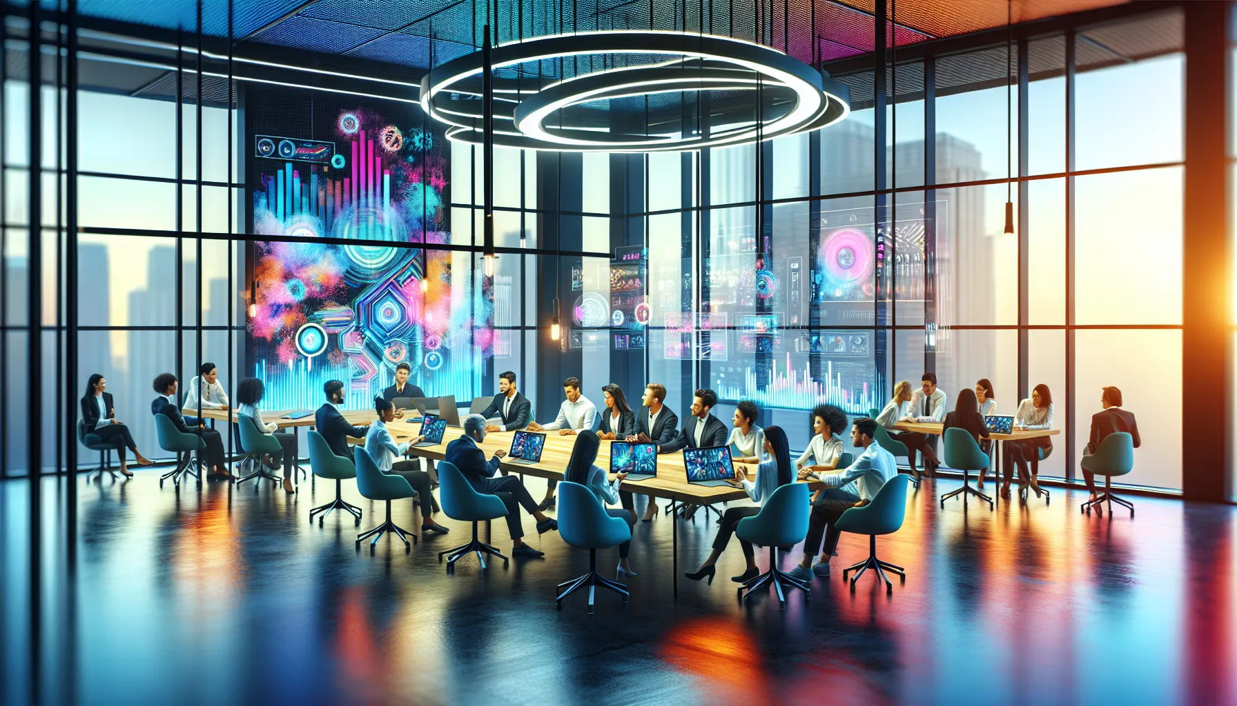 professionals collaborating in a bright, modern office environment.