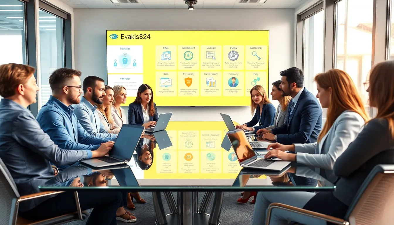 diverse professionals discussing Evakis8524 in a modern conference room.