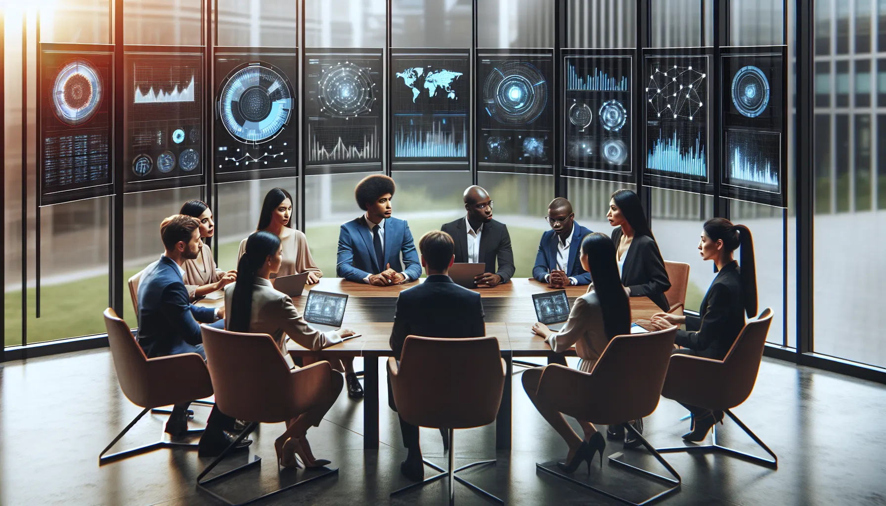 diverse team discussing pentachronism in a modern conference room.