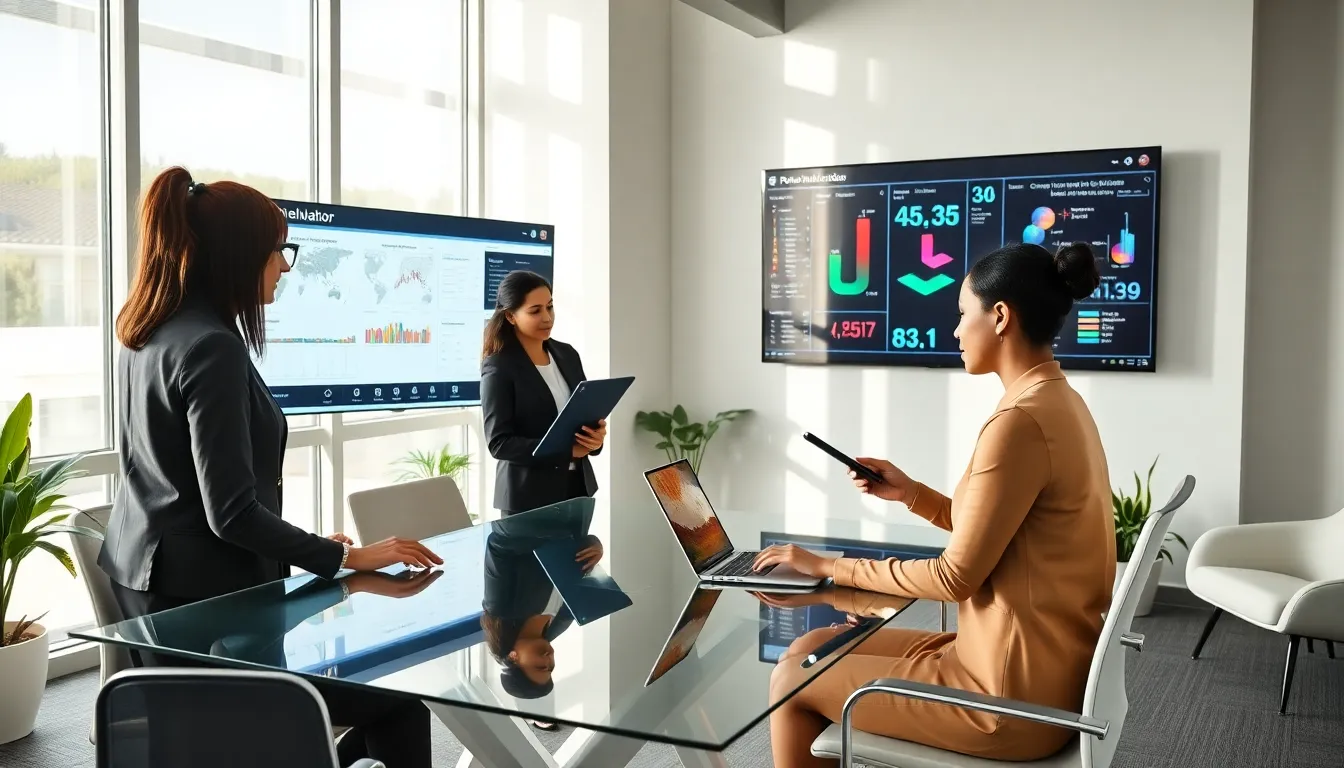 professionals collaborating in a modern office on the Pblemulator setup.