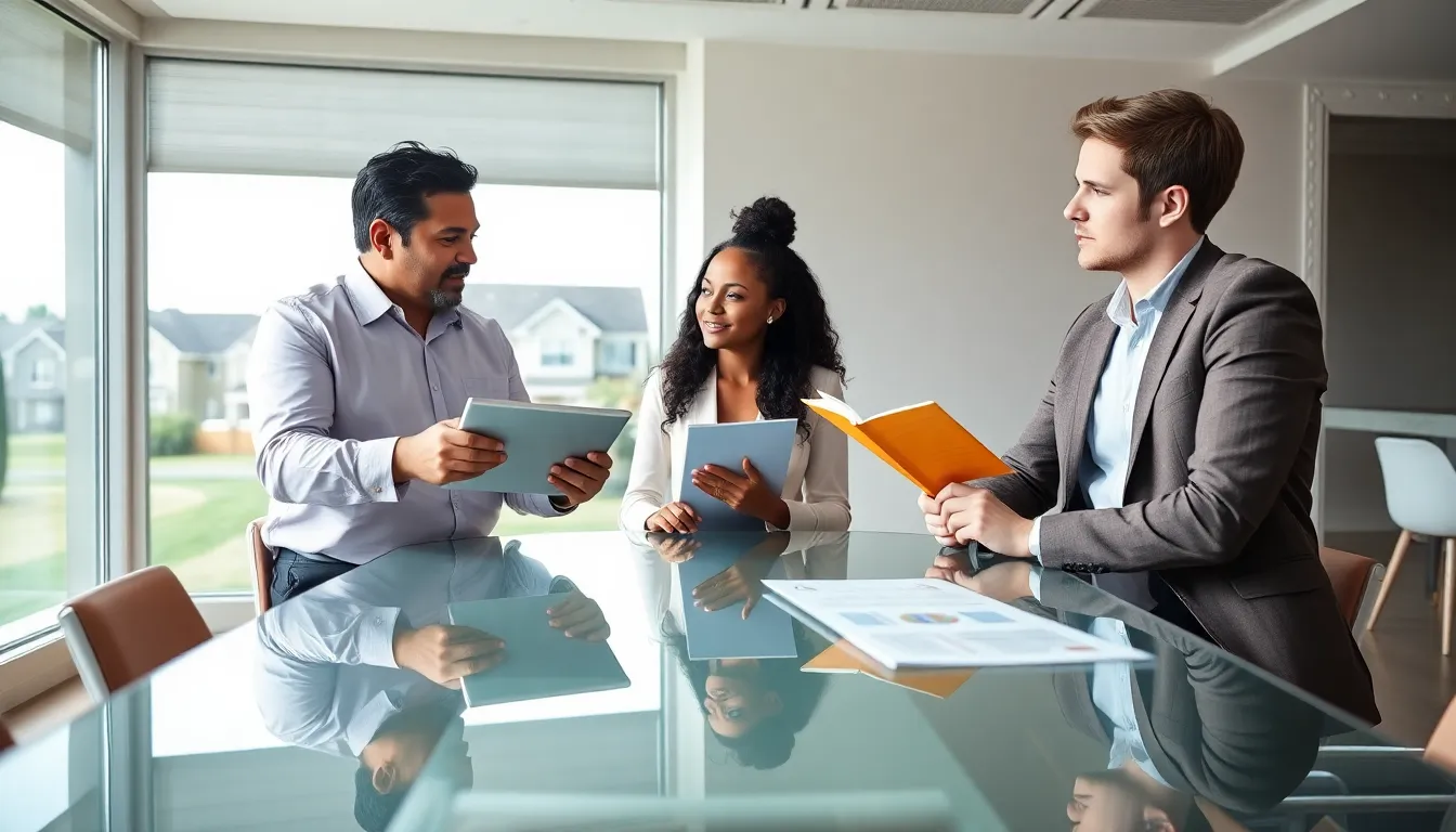 diverse team discussing home financing in a modern office.