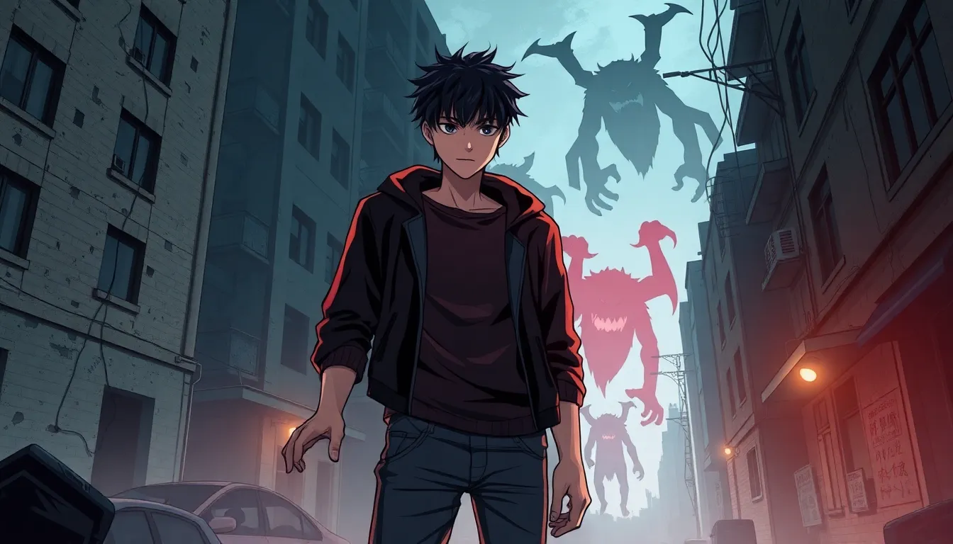 Hyunsoo, a character from Sweet Home, in a dark urban environment.