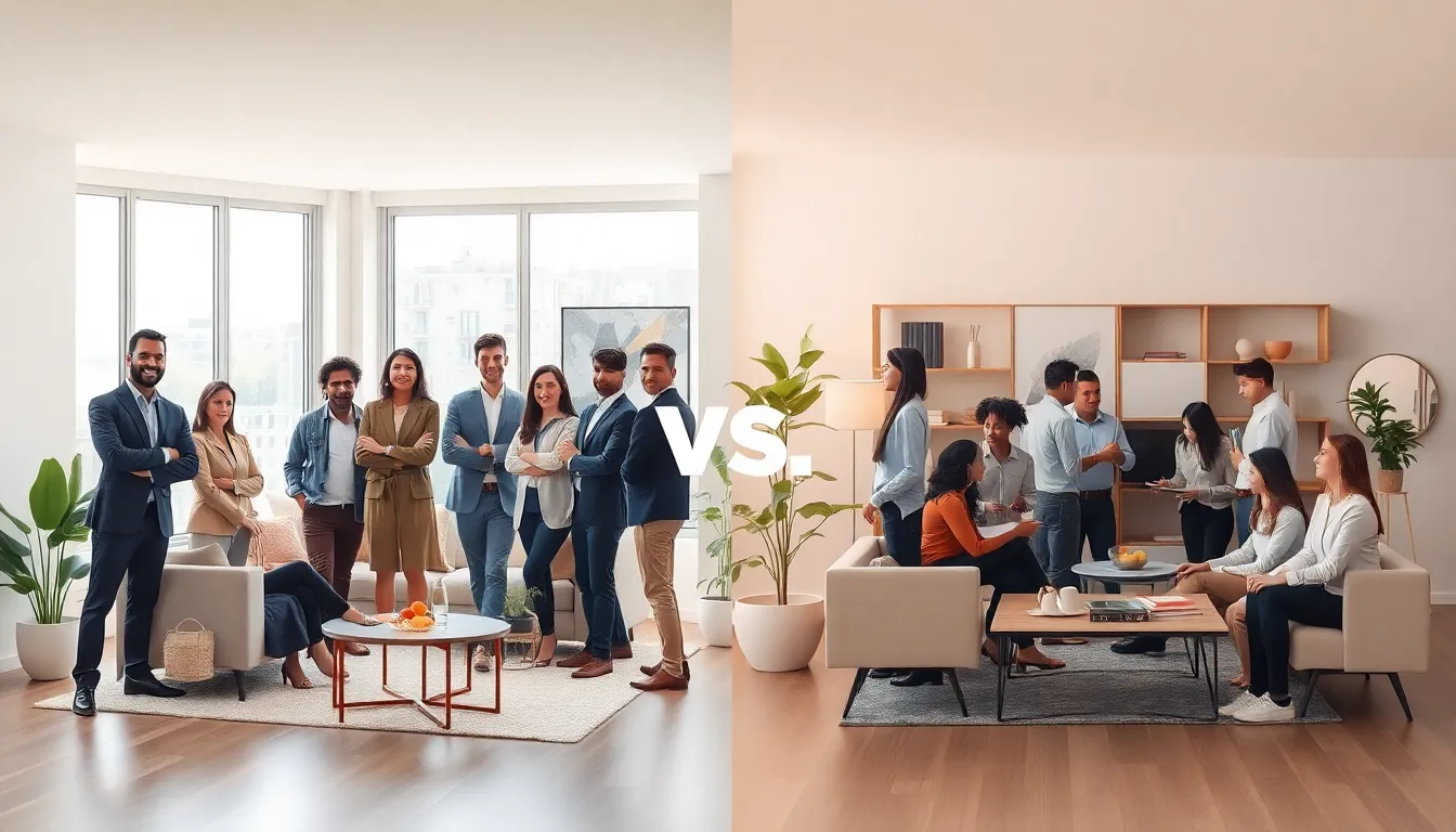 split image showing benefits of buying and renting a home.