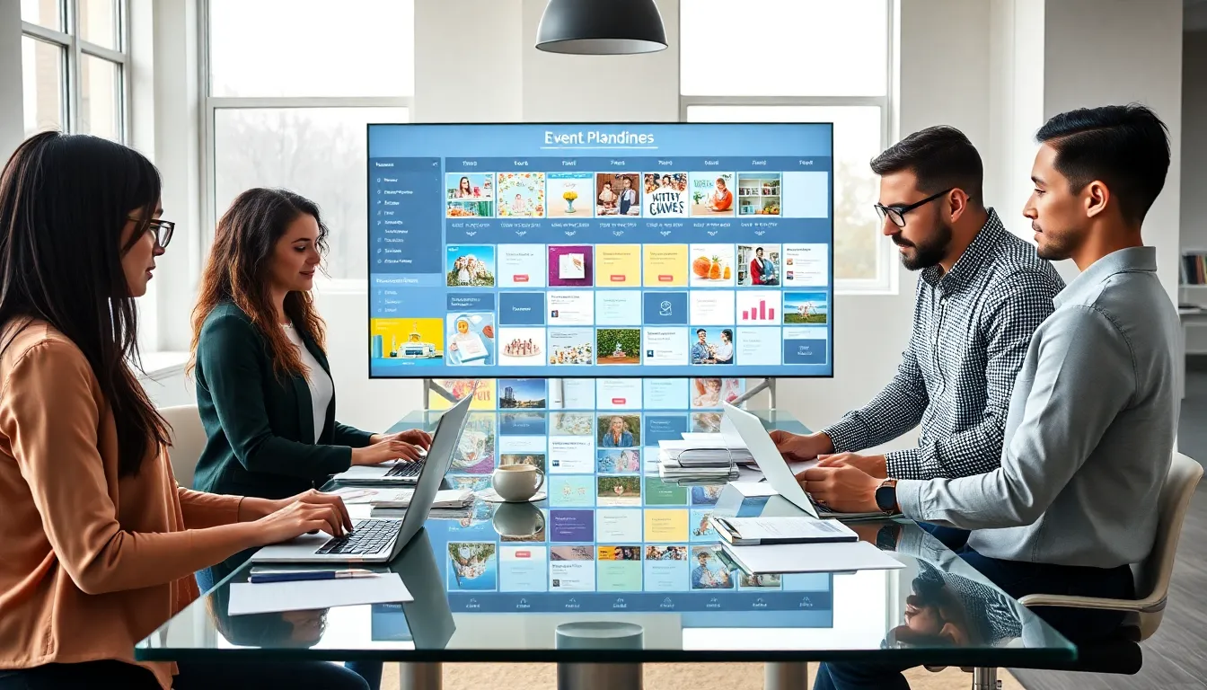diverse team collaborating on event planning in a modern office.