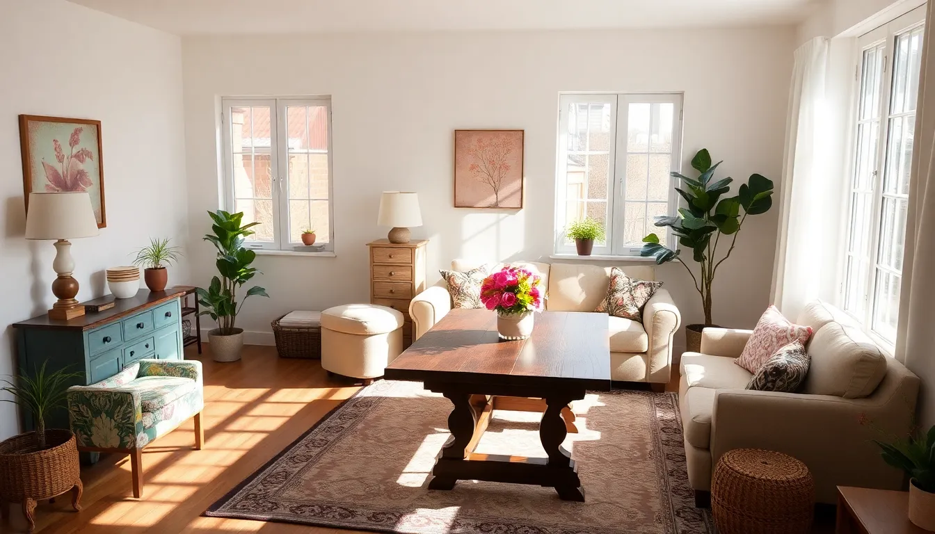 a cozy living room with rustic and vintage furniture options from HomeRocket Realty.