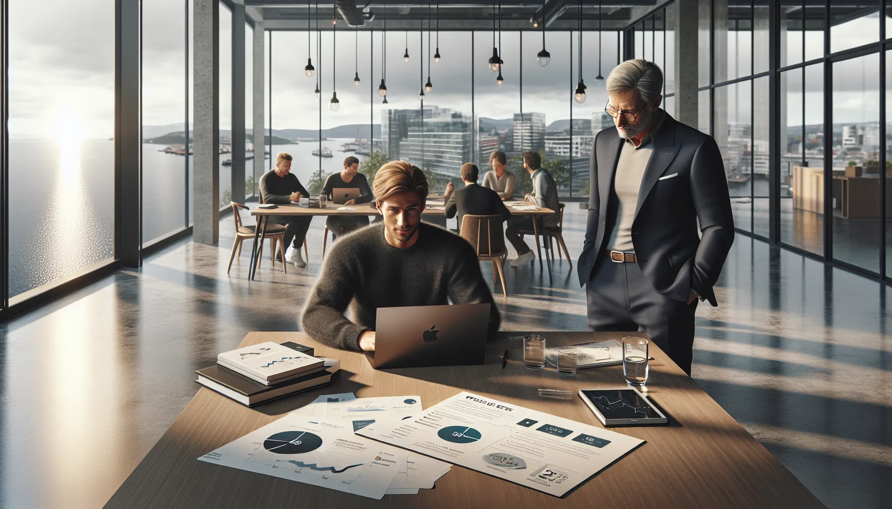 Slik kan småbedrifter dra nytte av venturekapital 3 Norwegian startup founder and investor planning growth together in a modern office.