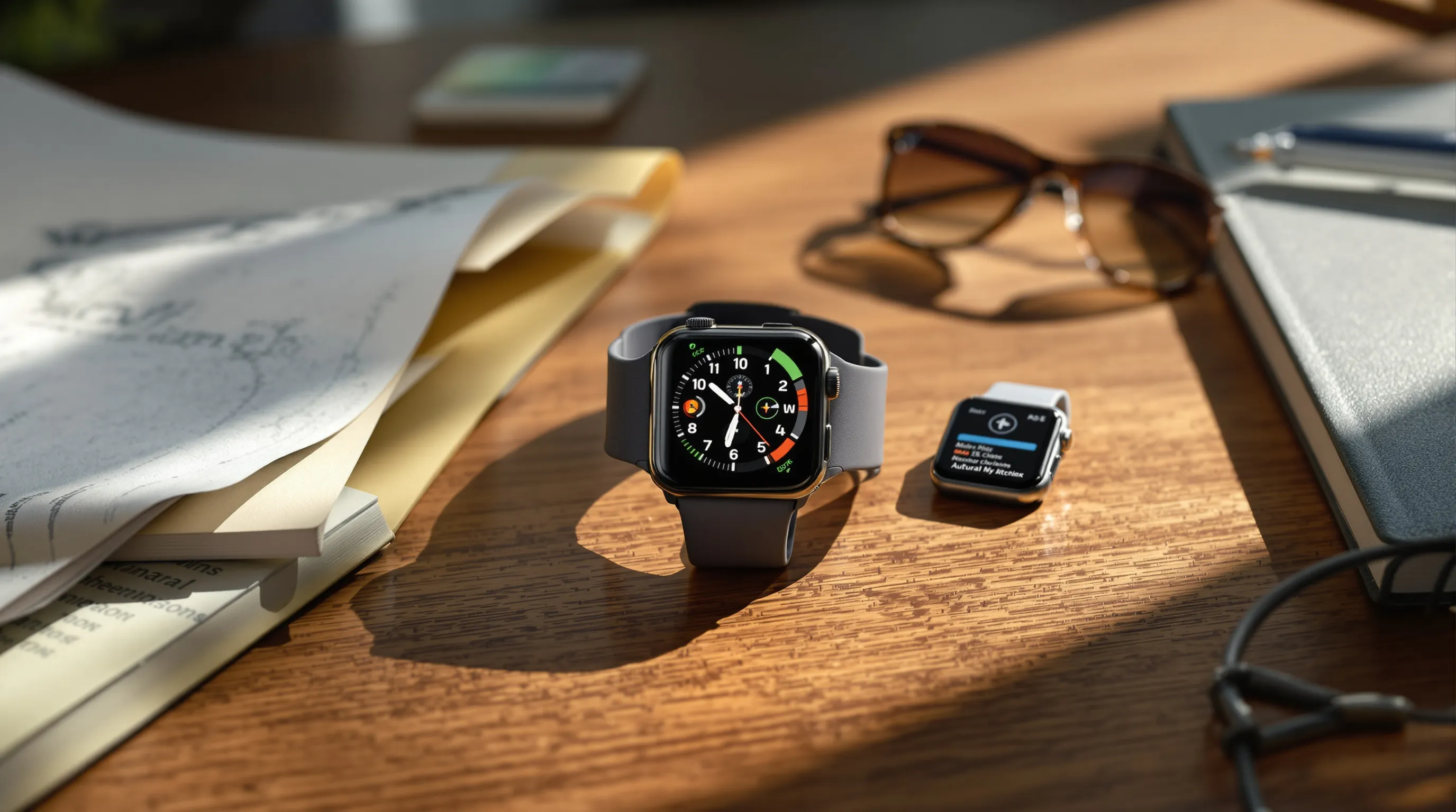 Apple Watch Series 9 centered, with Ultra 2 and SE 2 beside.