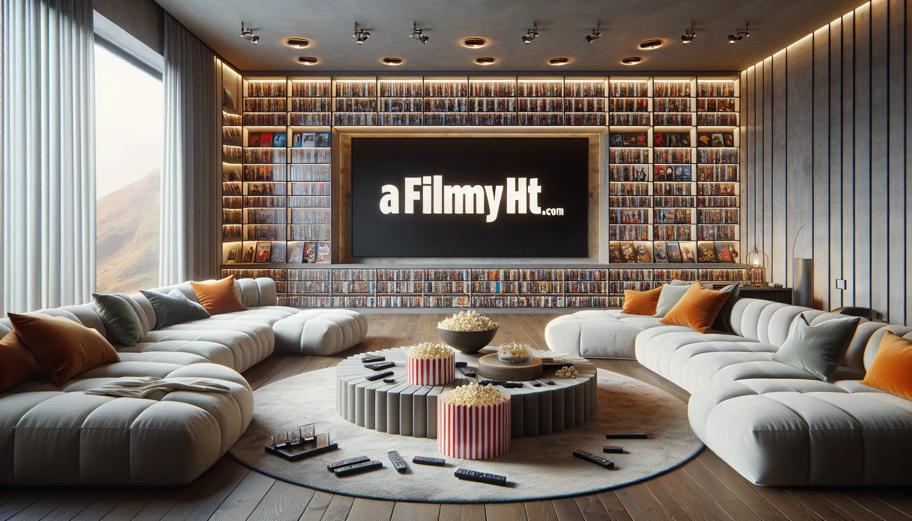 Afilmyhit.com Movies: An Overview 8 cozy living room with a TV showcasing afilmyhit.com logo.