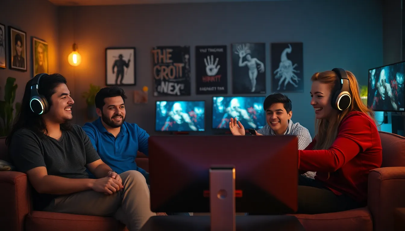 diverse group of friends playing a multiplayer horror game together.