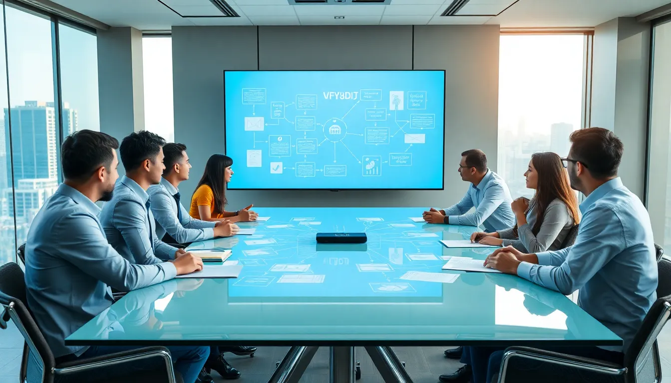 diverse professionals collaborating in a modern conference room.
