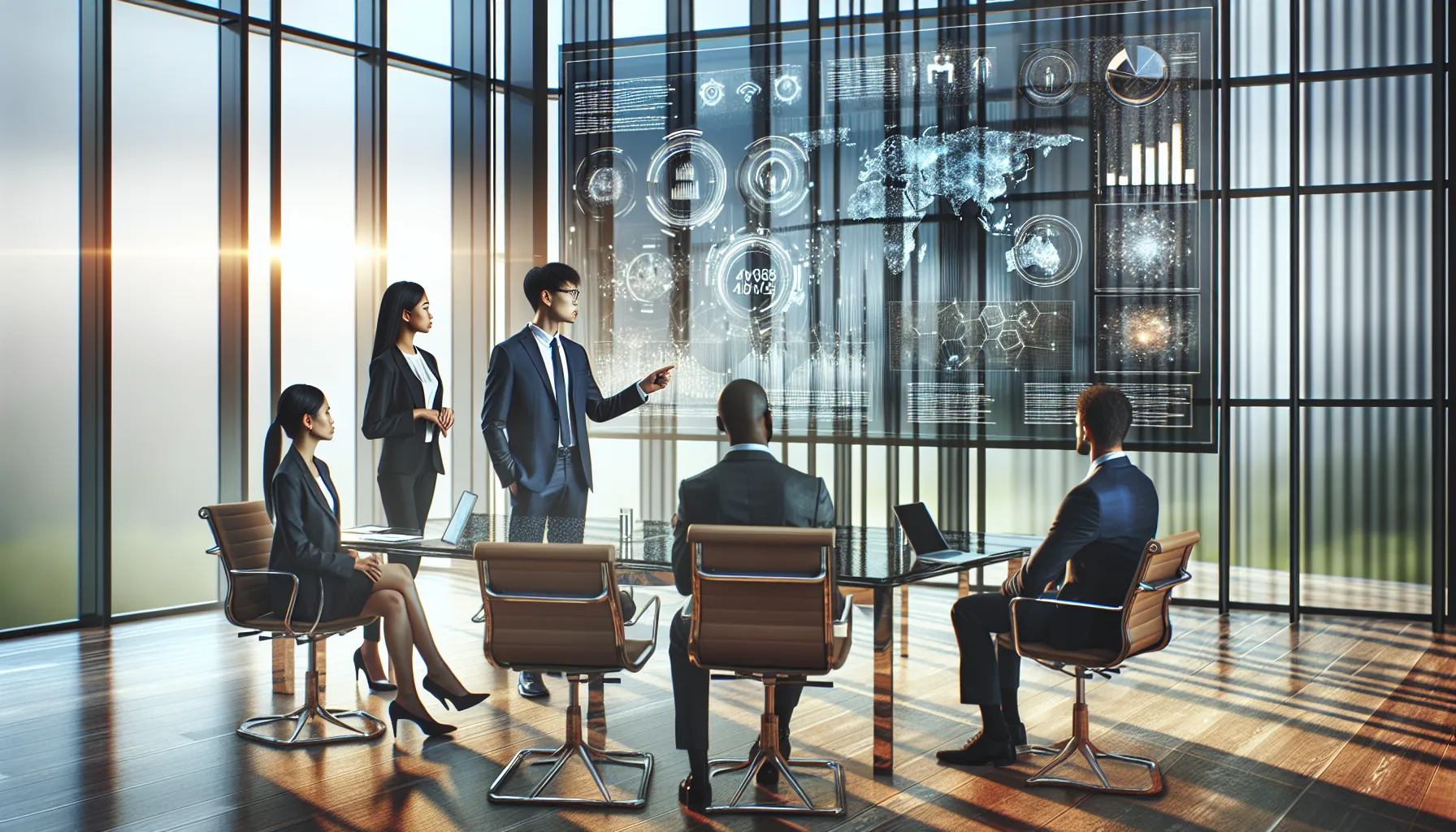 diverse professionals discussing 4BV085 in a modern conference room.