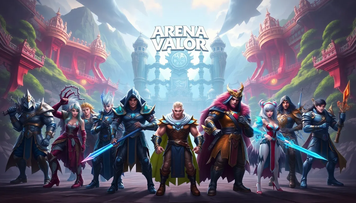 dynamic characters from Arena of Valor in a mythical battlefield.