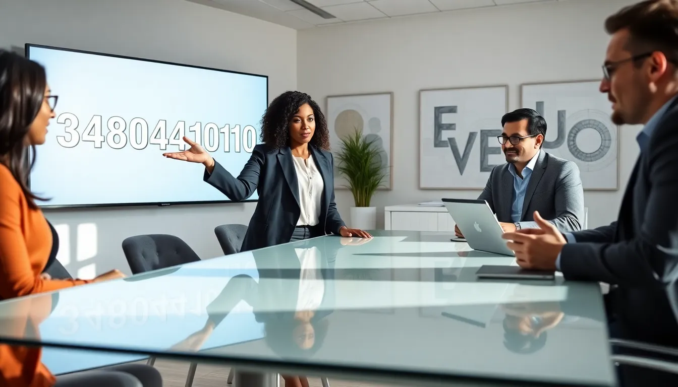 diverse professionals discussing the significance of a numerical identifier.