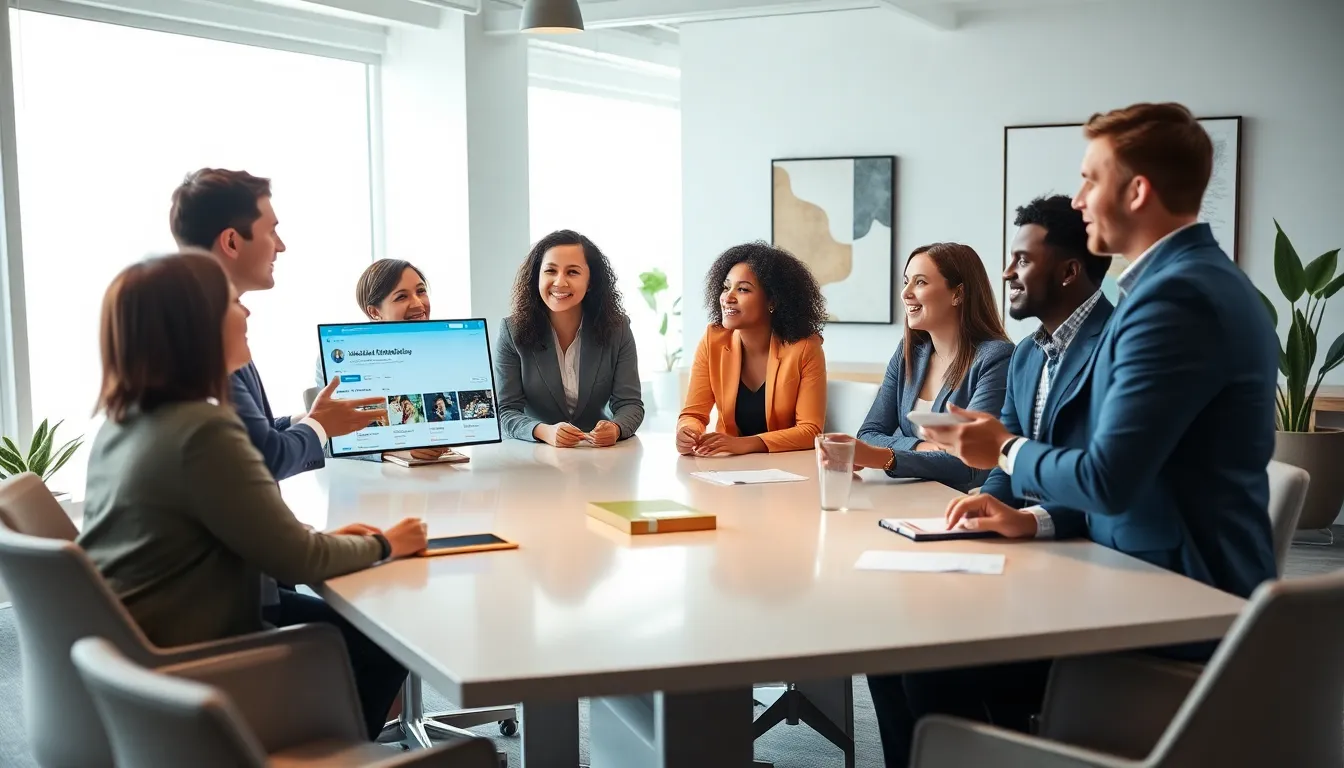 diverse team collaborating mindfully in a modern office.