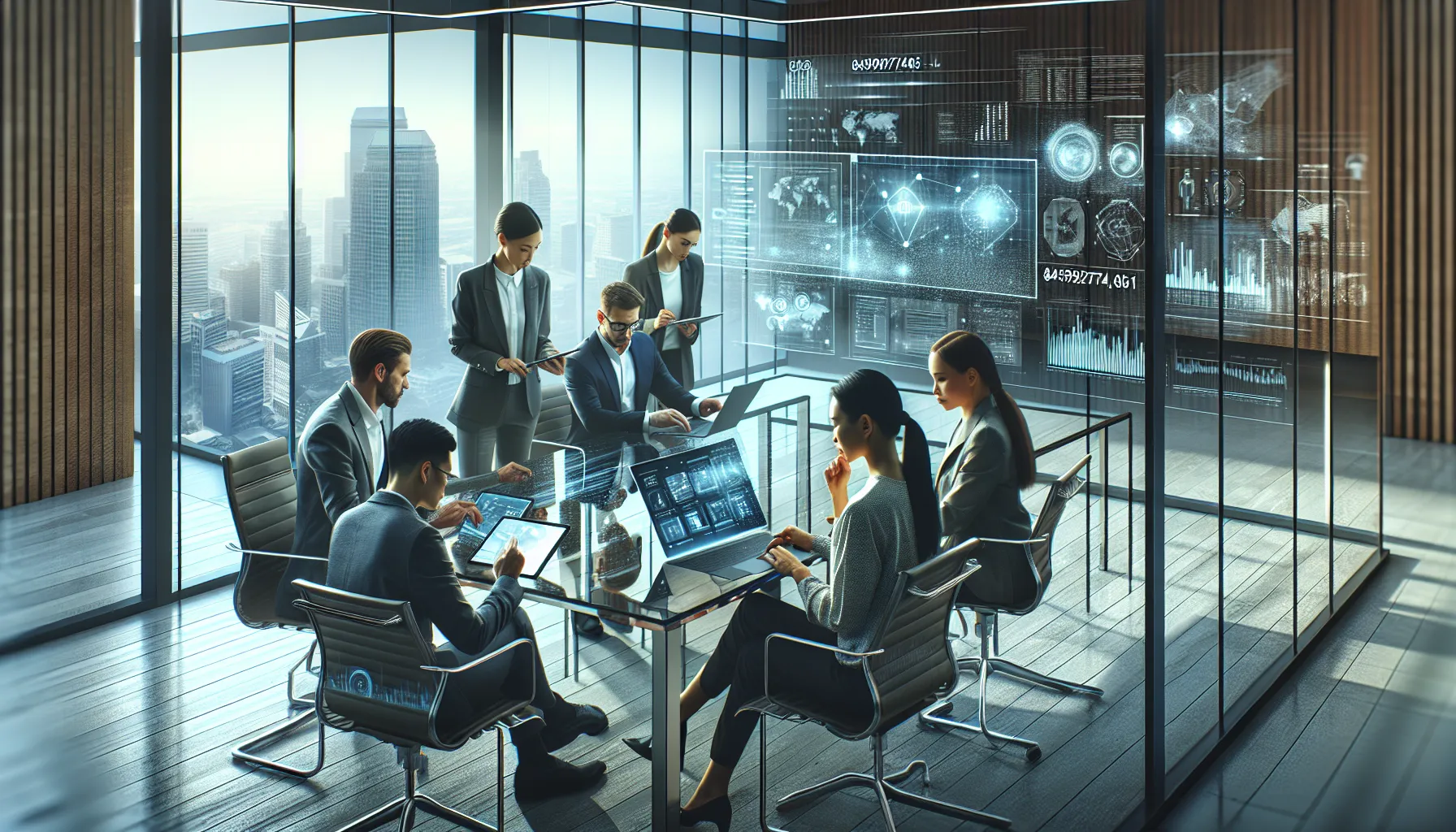 professionals discussing product identification in a modern office.