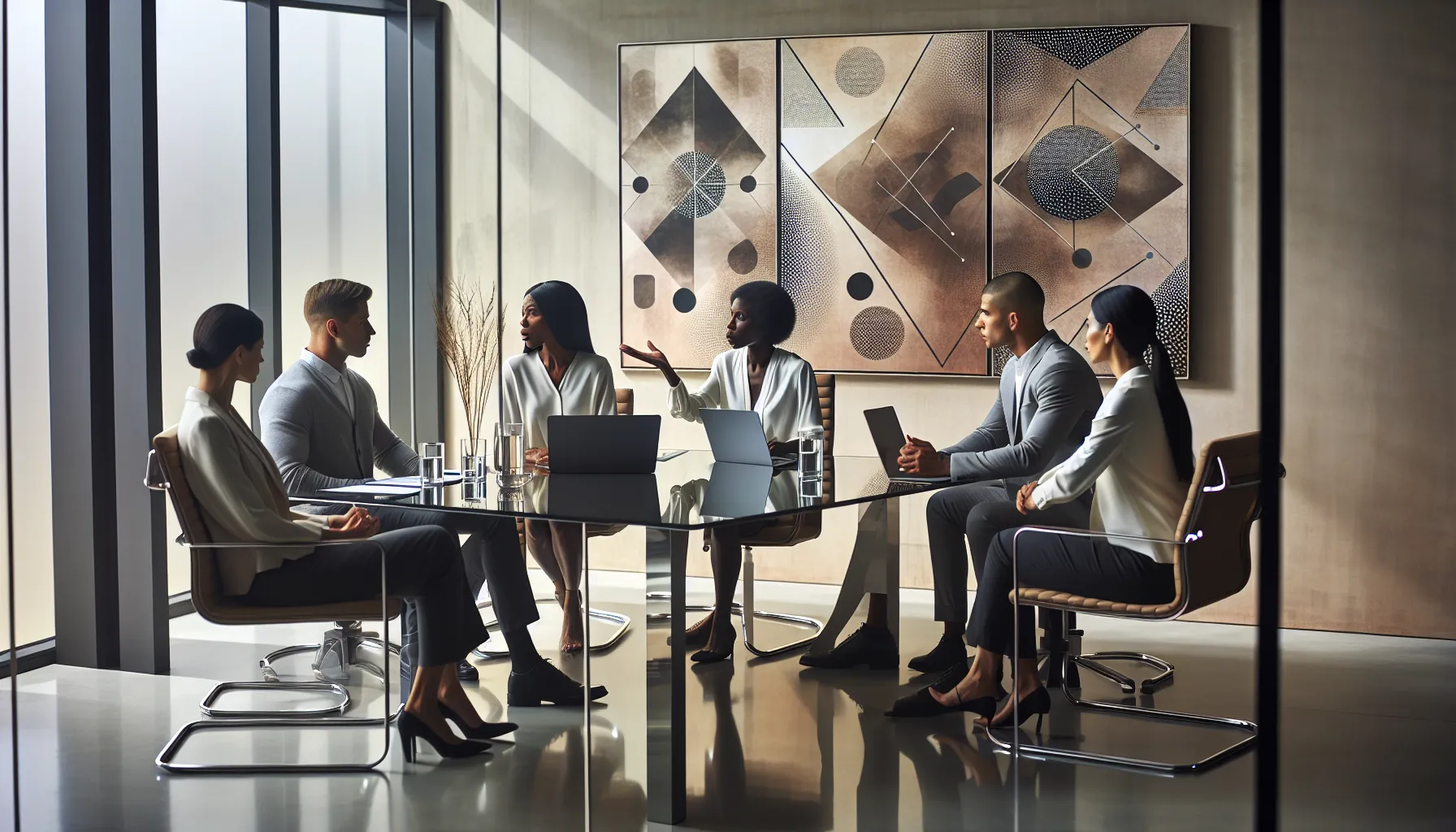 diverse professionals discussing gaslighting in a modern office.