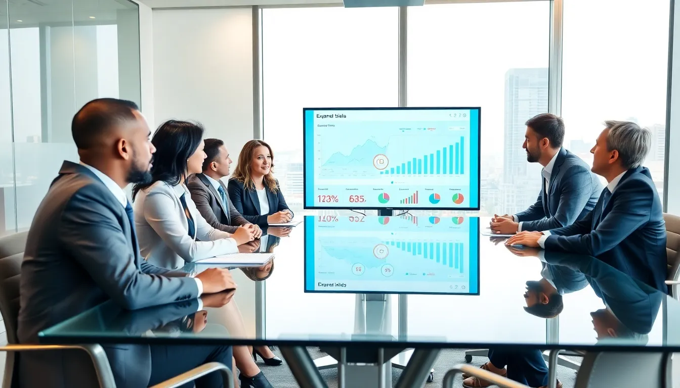 diverse team discussing expansion strategies in a modern conference room.