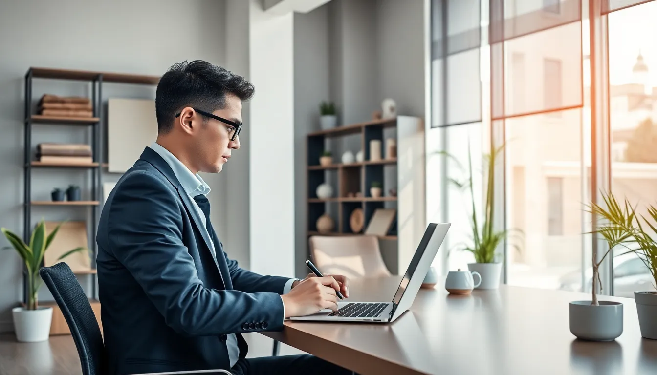 professional in a modern office focused on home decor design.