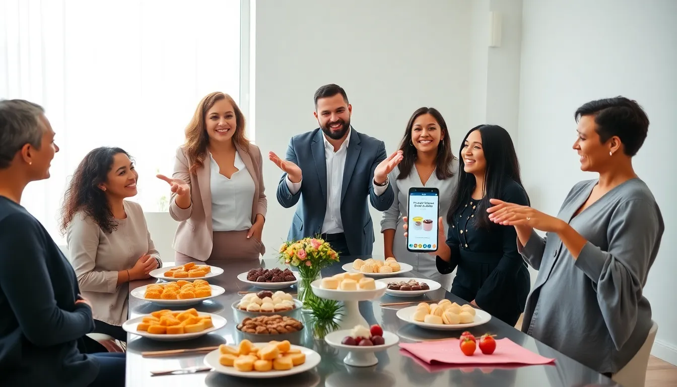 diverse group planning a thrifty event around a modern table.