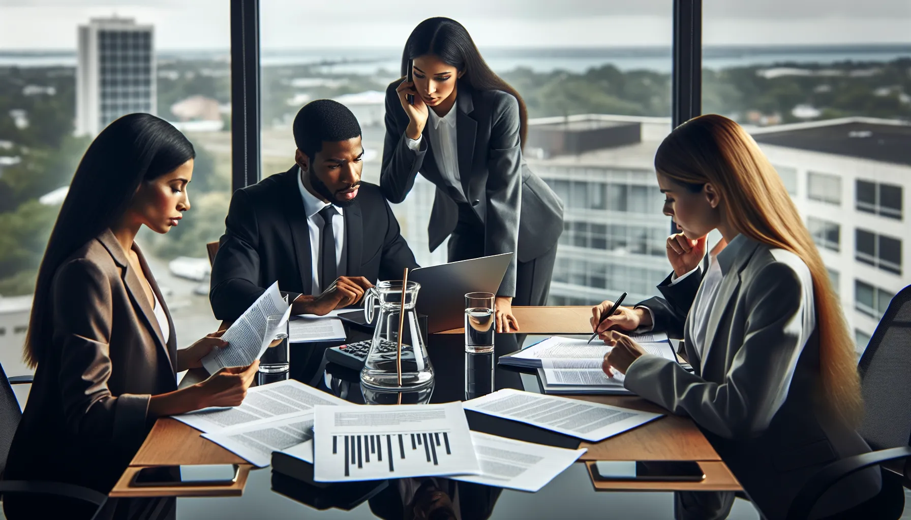 diverse legal professionals discussing telecommunication regulations.