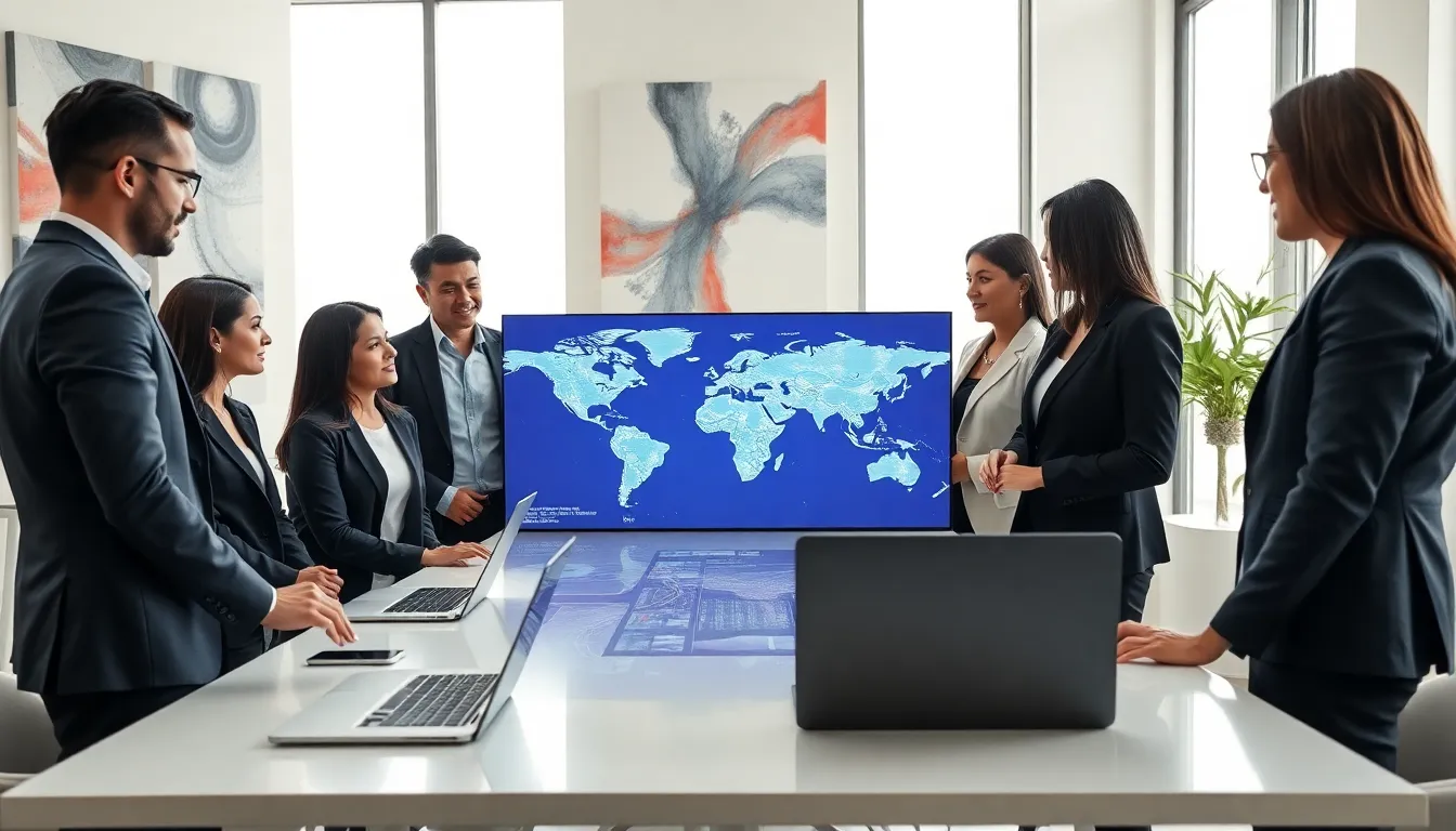 diverse team discussing ficulitotemporal concepts in a modern office.