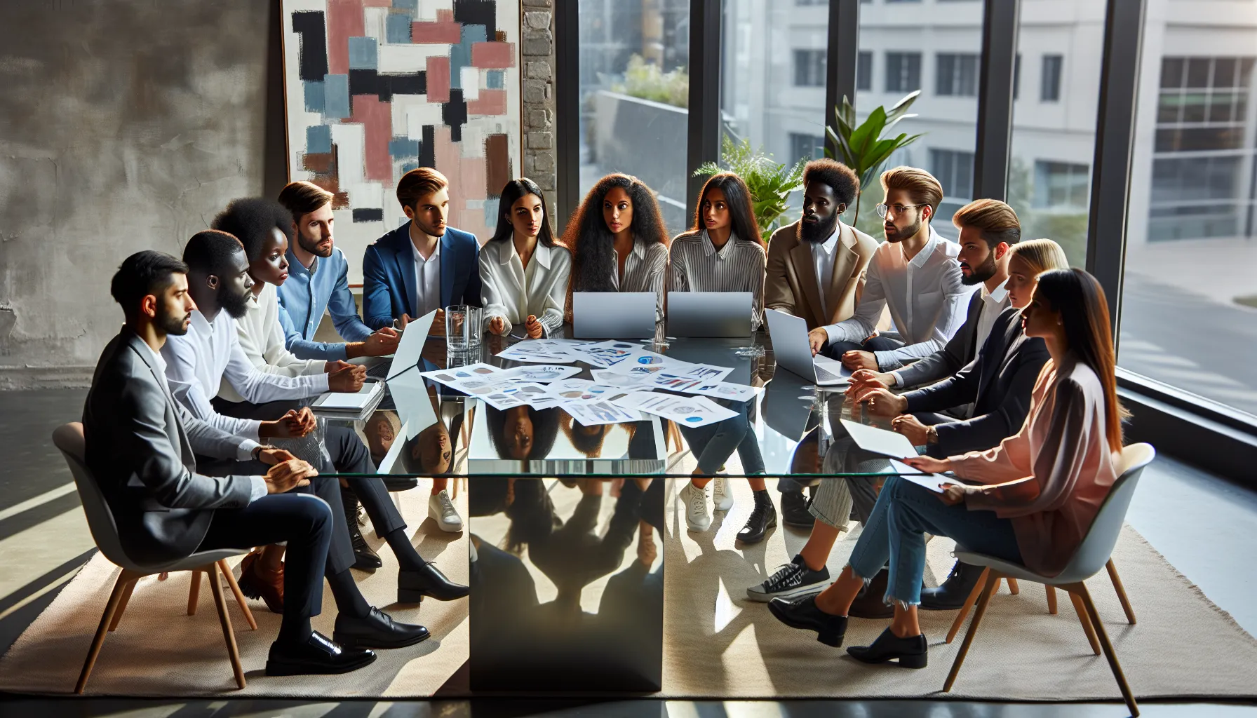 young professionals collaborating on Qpibandee ideas in a modern office.