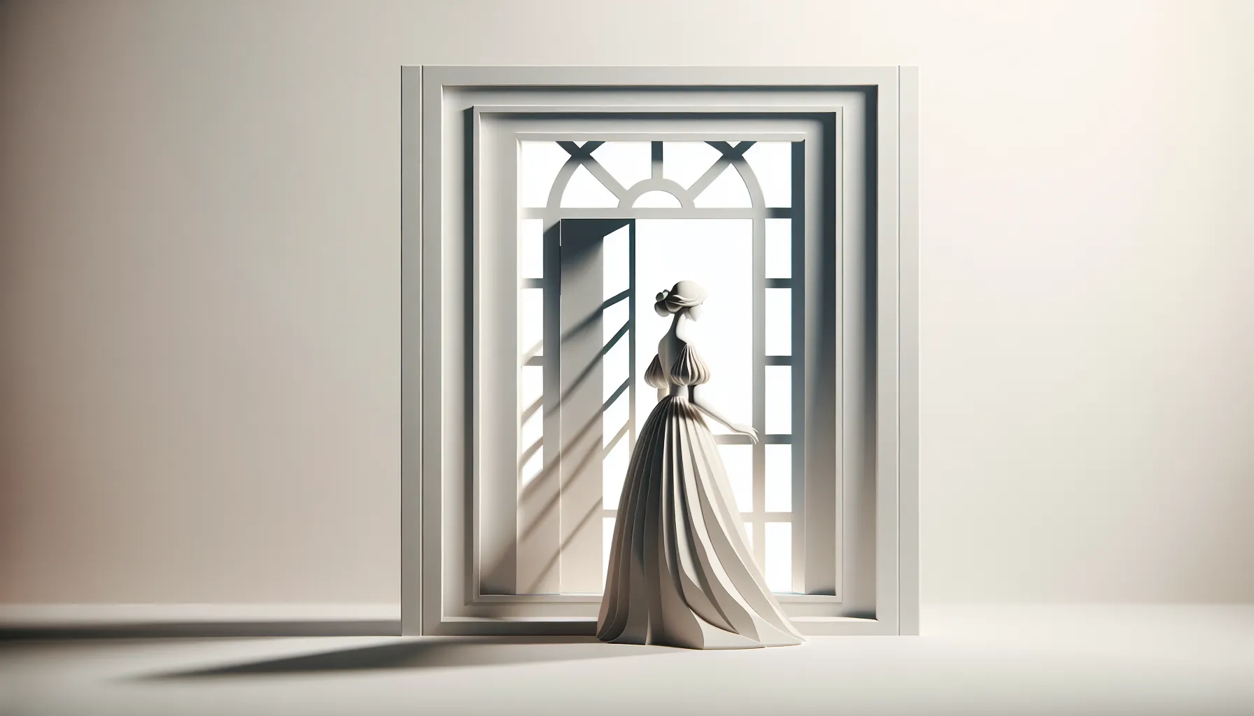 Woman silhouette looking through window in minimal illustration style