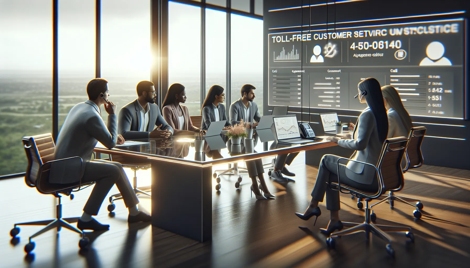 diverse team discussing toll-free customer service strategy.